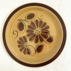 VTG 70s La Mesa Stoneware Dinner Plate Japan Daisy Brown Oven Safe Boho 10.5"